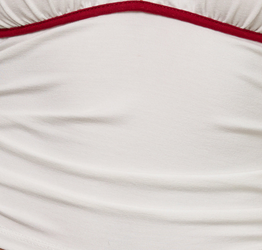 Abeth Halterneck Top in White with Adrenaline Red Piping