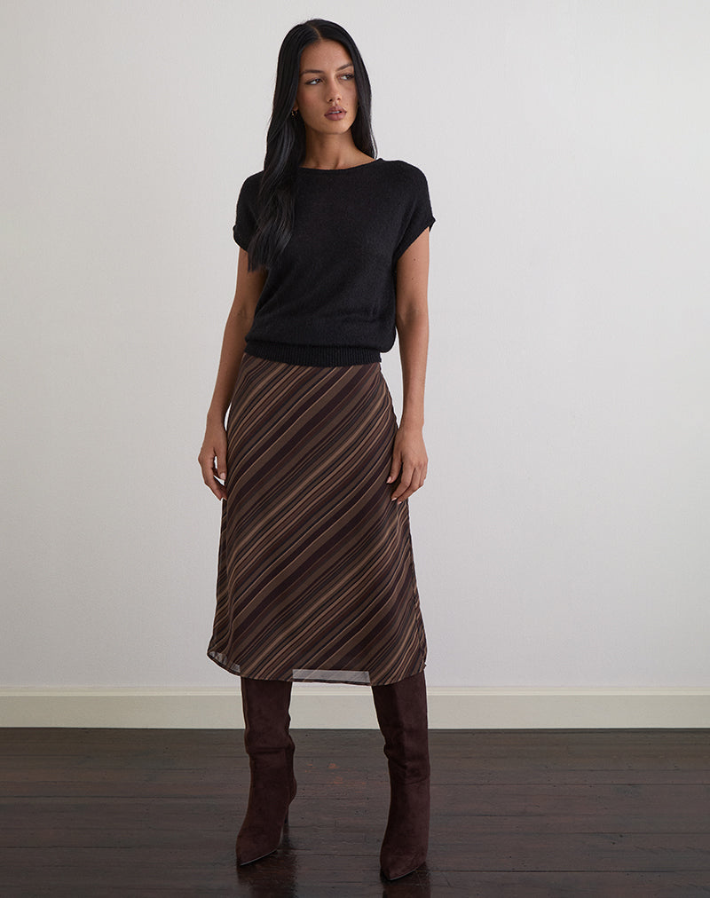 Abetzi Midi Skirt in Chiffon Mix Brown Stripe