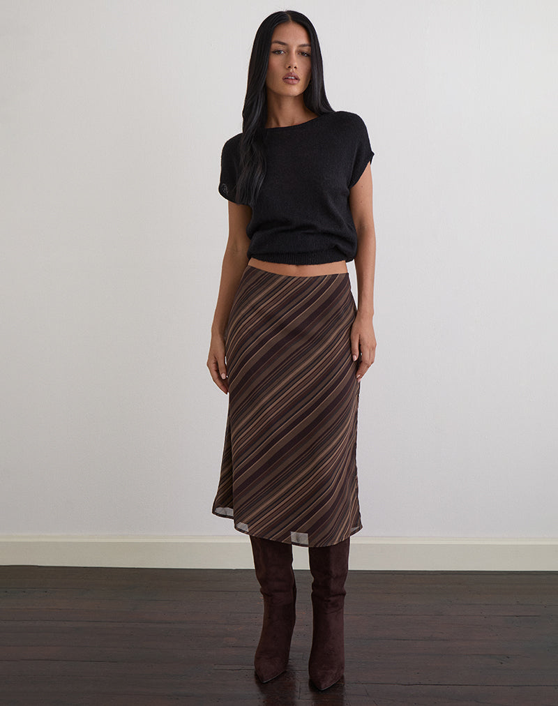Abetzi Midi Skirt in Chiffon Mix Brown Stripe