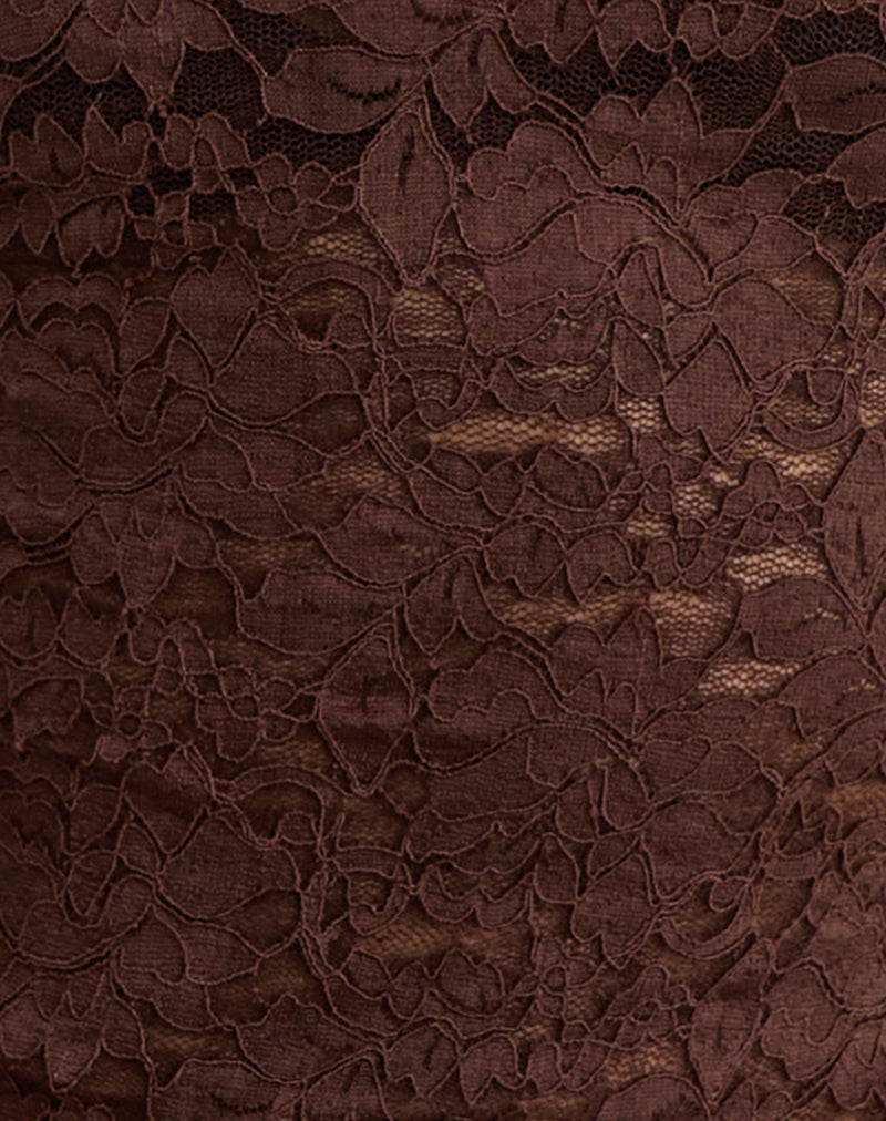 Abon Long Sleeve Top in Lace Brown with Blue Binding