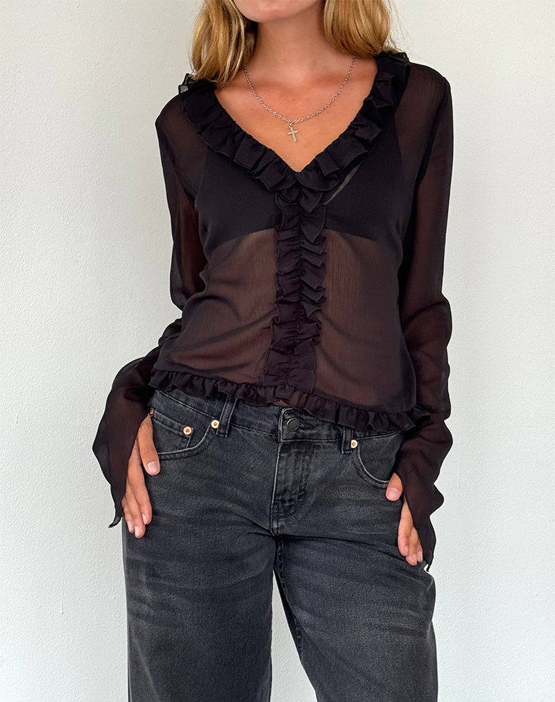 Adriana Ruffle Top in Chiffon Black