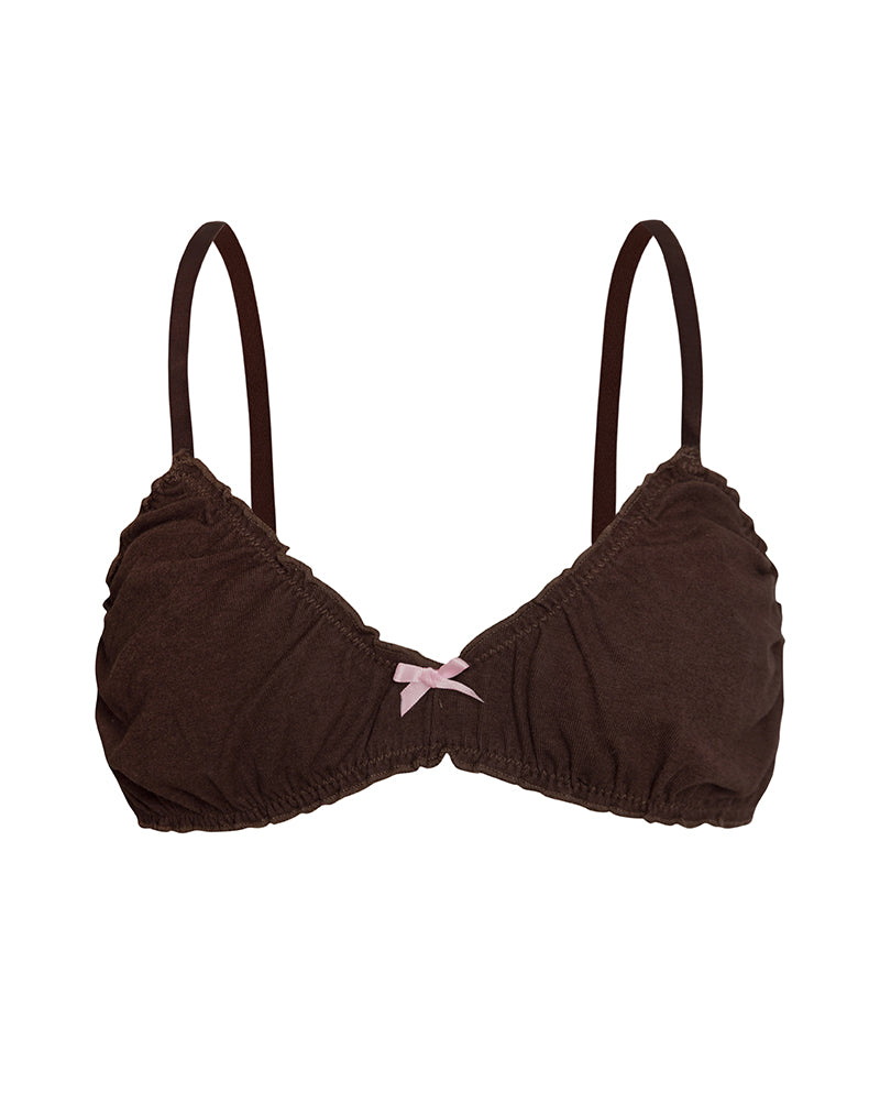 Laina Bra in Jersey Chocolate with Pink Bow