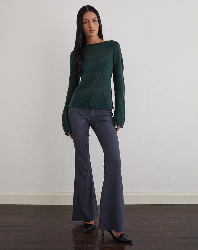Aika Top in Sheer Knit Dark Green