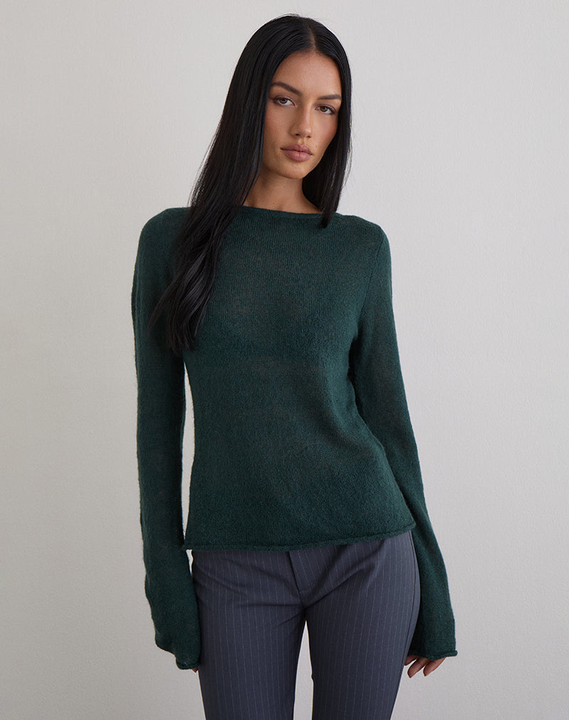 Aika Top in Sheer Knit Dark Green