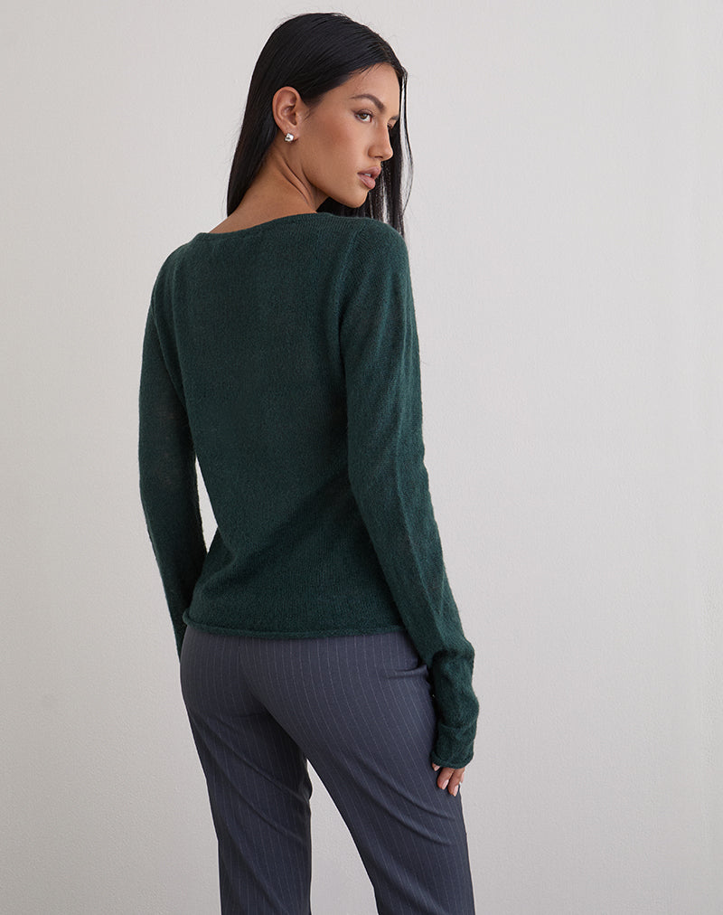 Aika Top in Sheer Knit Dark Green