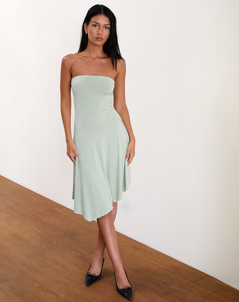 Akira Bandeau Midi Dress in Slinky Sage