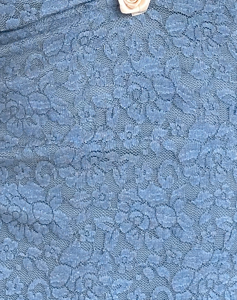 Aksa Halterneck Top in Moonlight Blue Lace with Rose