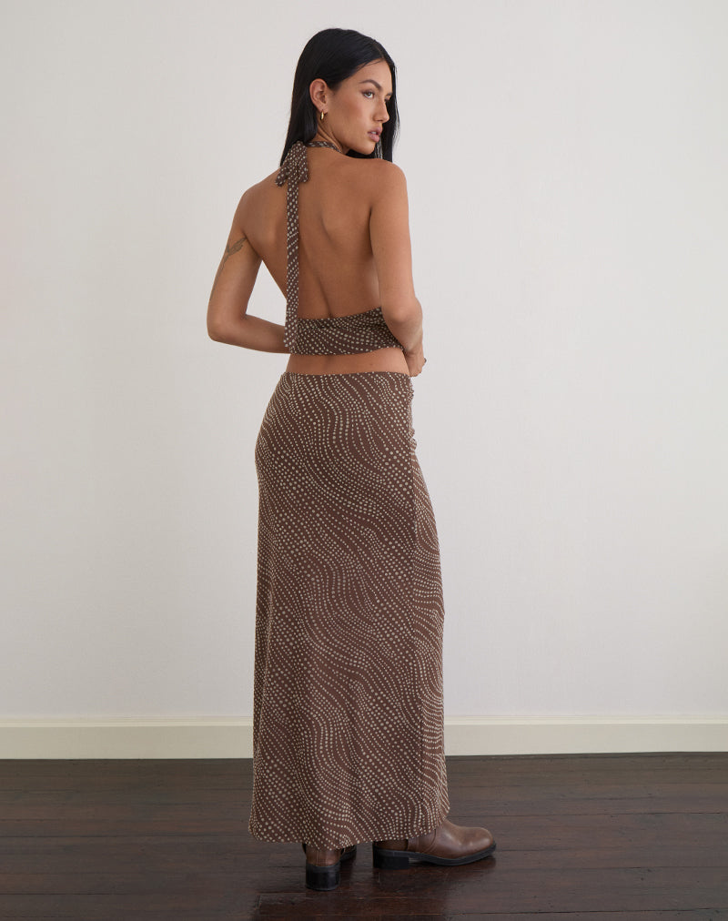 Alfreda Maxi Skirt in Abstract Polka Flock Brown