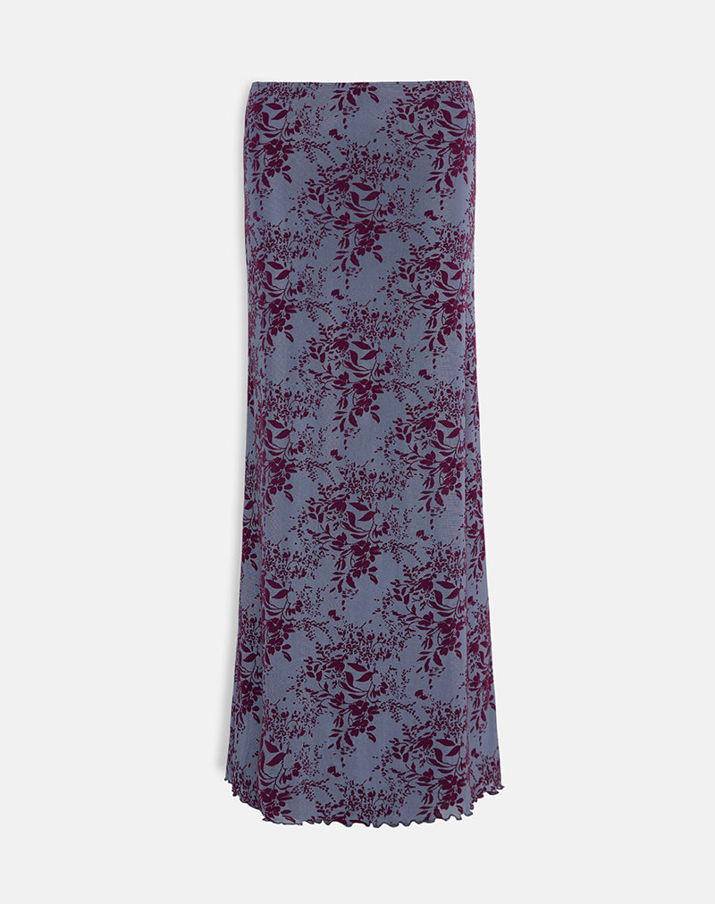 Alfreda Maxi Skirt in Fine Leaf Flock Smoke Grey