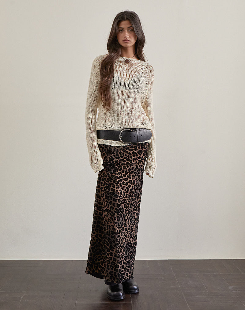 Alfreda Maxi Skirt in Flock Mesh Rar Leopard