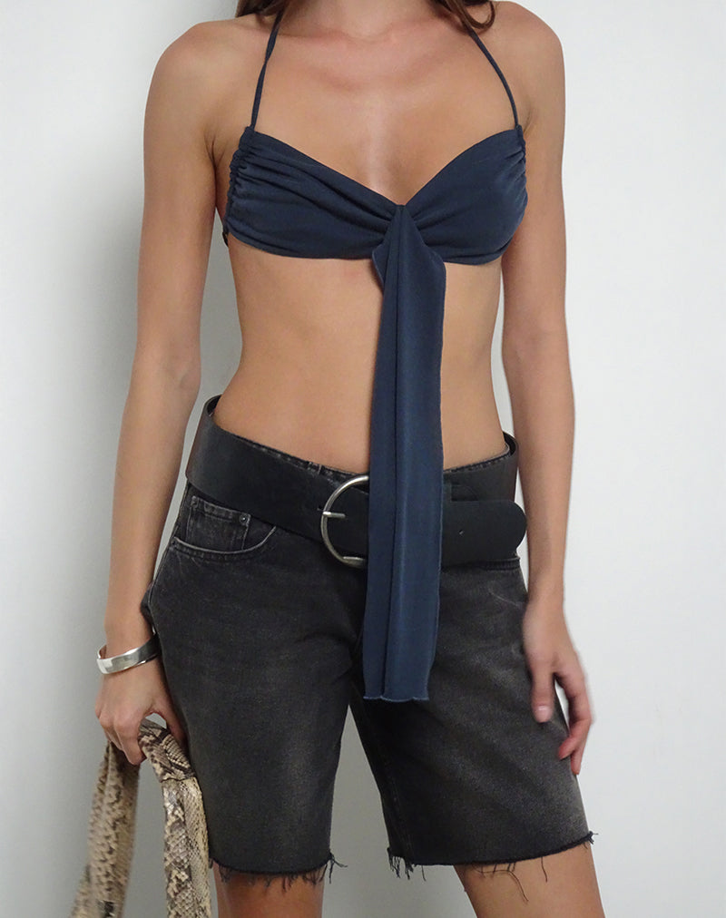Alohi Tie Bralette in Cupro Ocean Storm