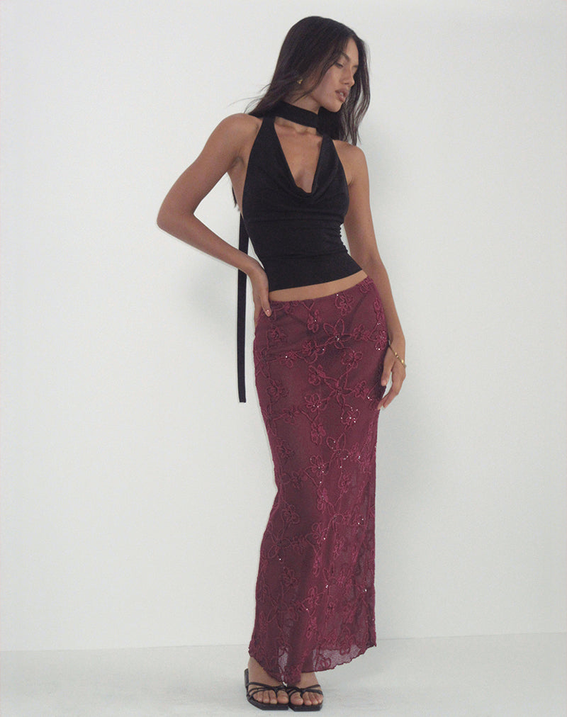 Alphia Maxi Skirt in Sequin Knit Burgundy