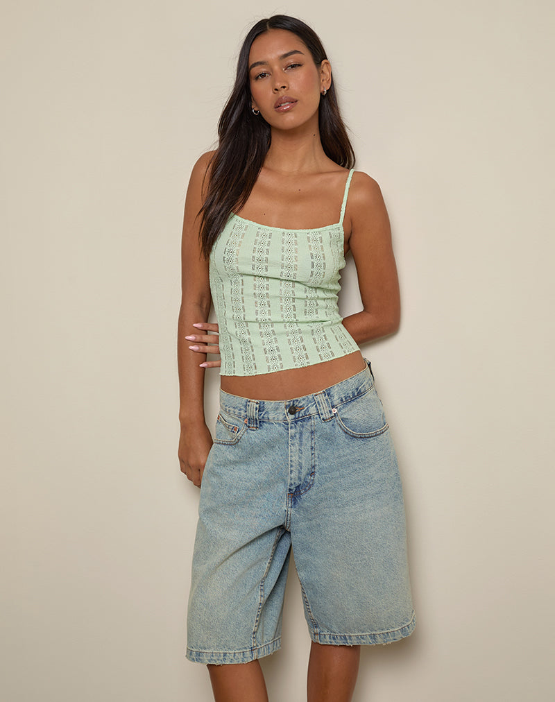 Aluca Cami Top in Broderie Flower Lace Mint