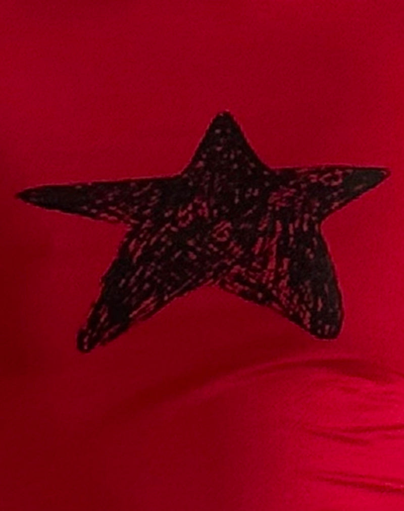 Amabon Long Sleeve Top in Adrenaline Red with Black Star