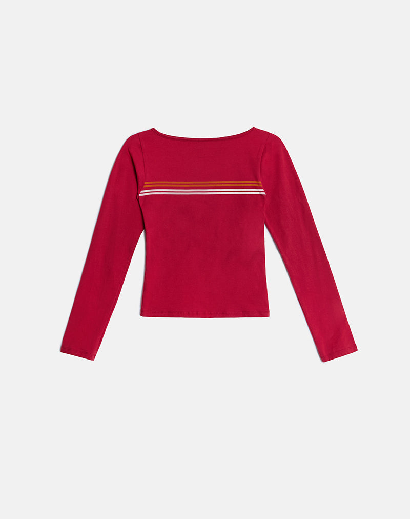 Amabon Long Sleeve Top in Adrenaline Red Stripe