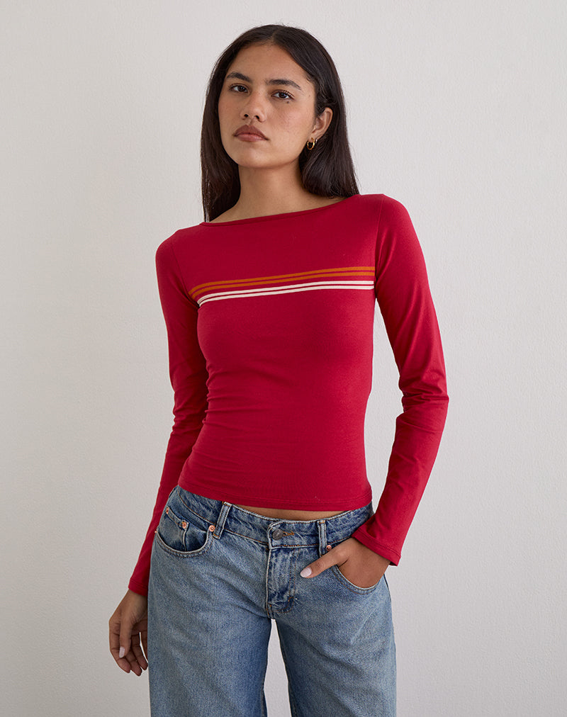 Amabon Long Sleeve Top in Adrenaline Red Stripe