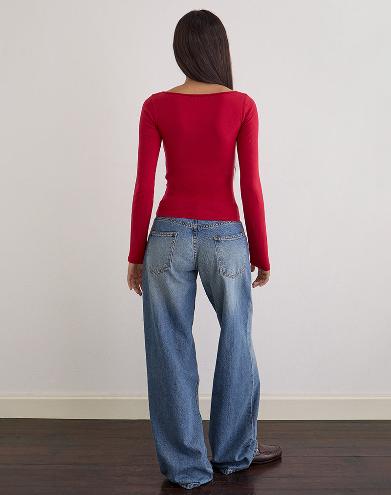 Amabon Long Sleeve Top in Adrenaline Red Stripe