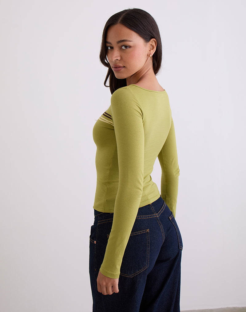 Amabon Long Sleeve Top in Cress Green Stripe