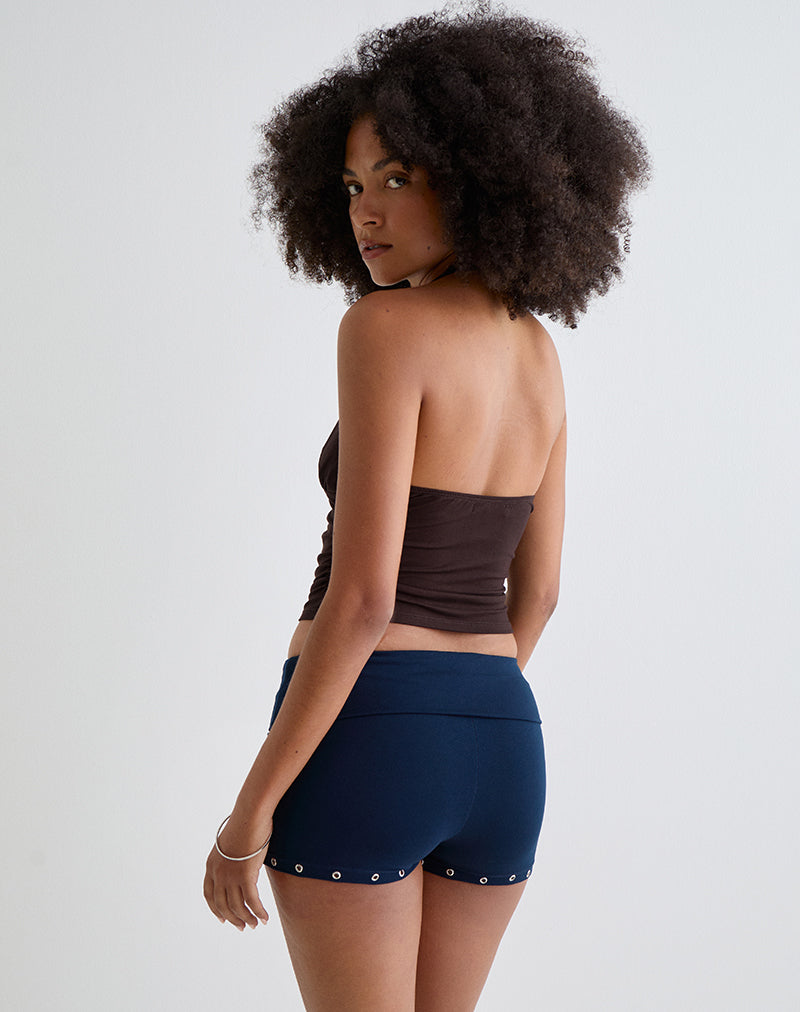 Amane Foldover Short in Rayon Jersey Navy