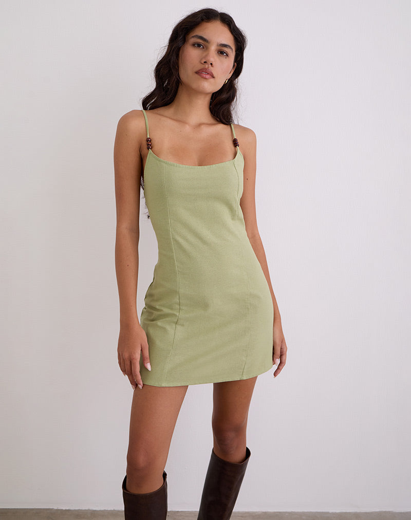Ambra Scoop Mini Dress in Sage Green