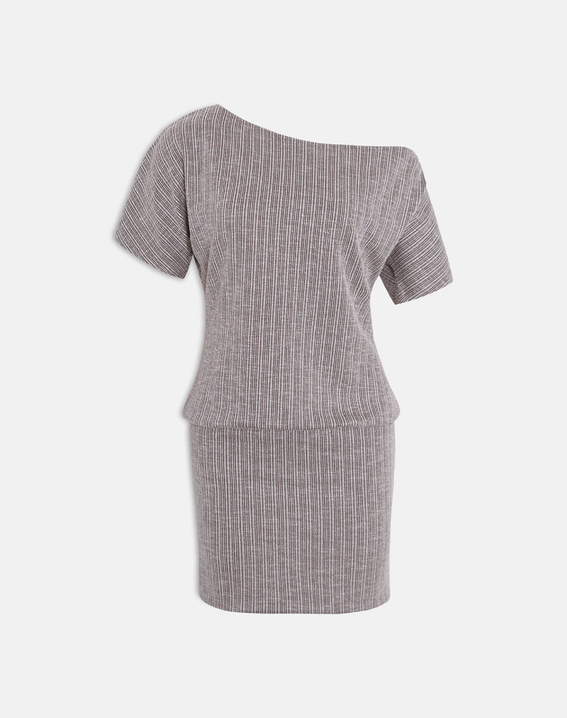 Amelita Mini Dress in Rib Knit Brown Grey