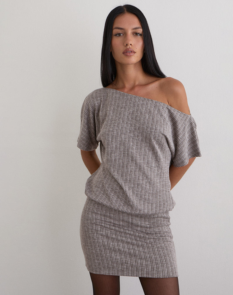 Amelita Mini Dress in Rib Knit Brown Grey