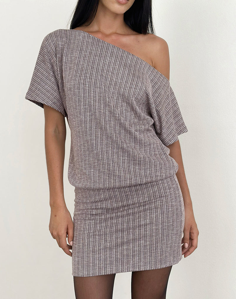 Amelita Mini Dress in Rib Knit Brown Grey