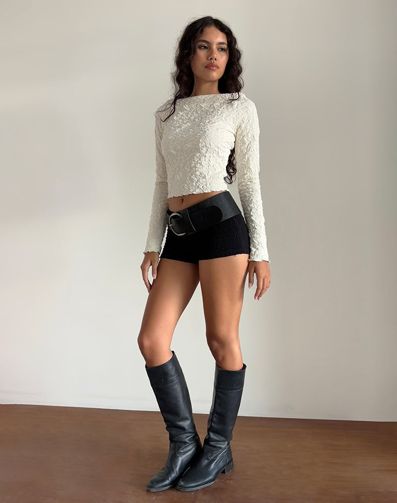 Angela Textured Long Sleeve Top in Jersey Cream