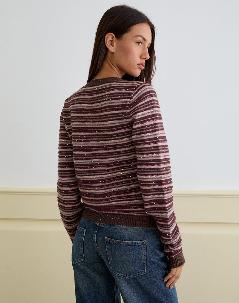 Aniha Top in Glitter Knit Stripe Purple