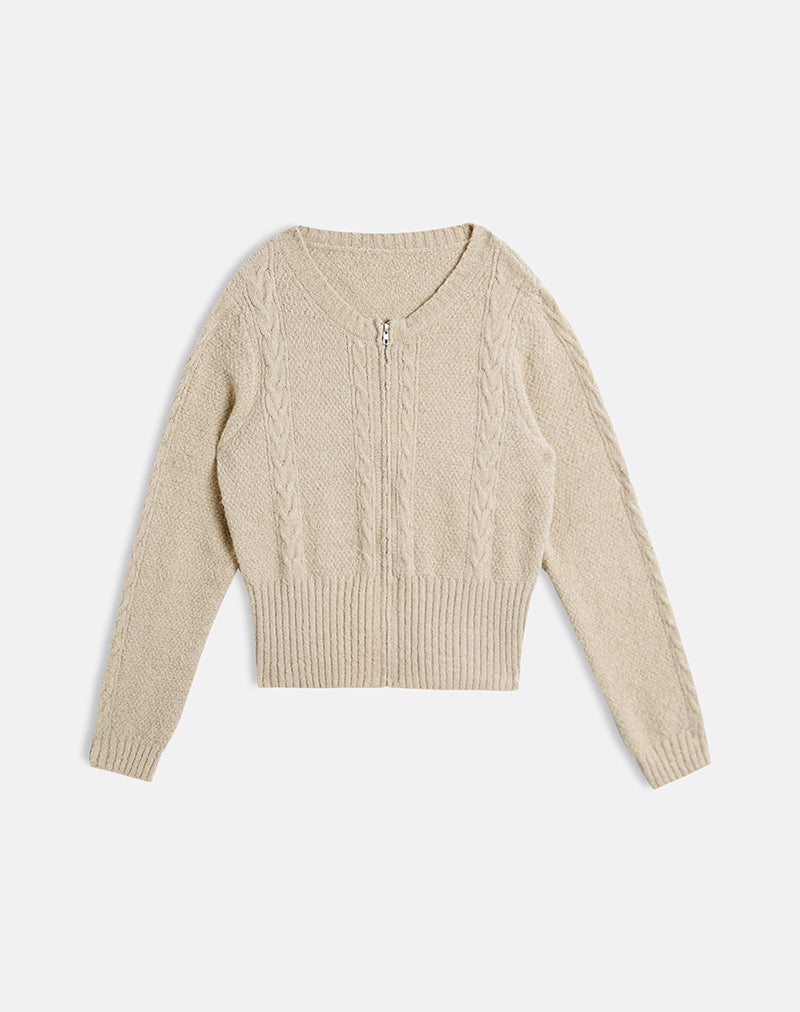 Anitra Cardigan in Cable Knit Beige