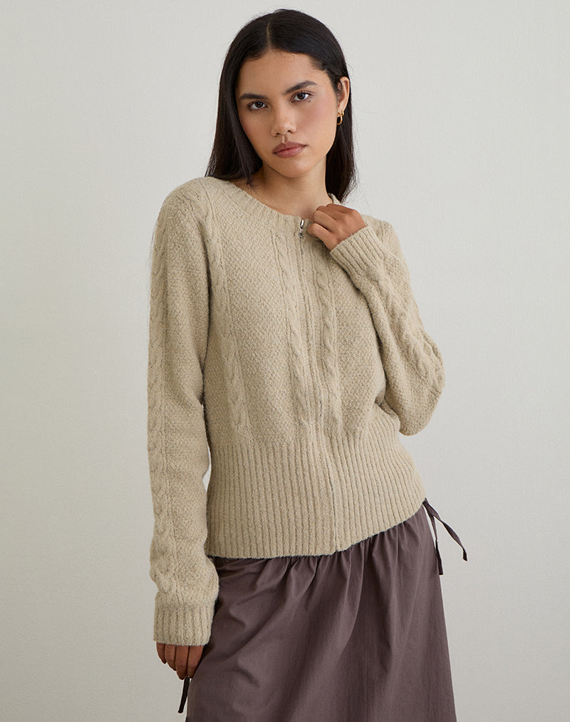 Anitra Cardigan in Cable Knit Beige