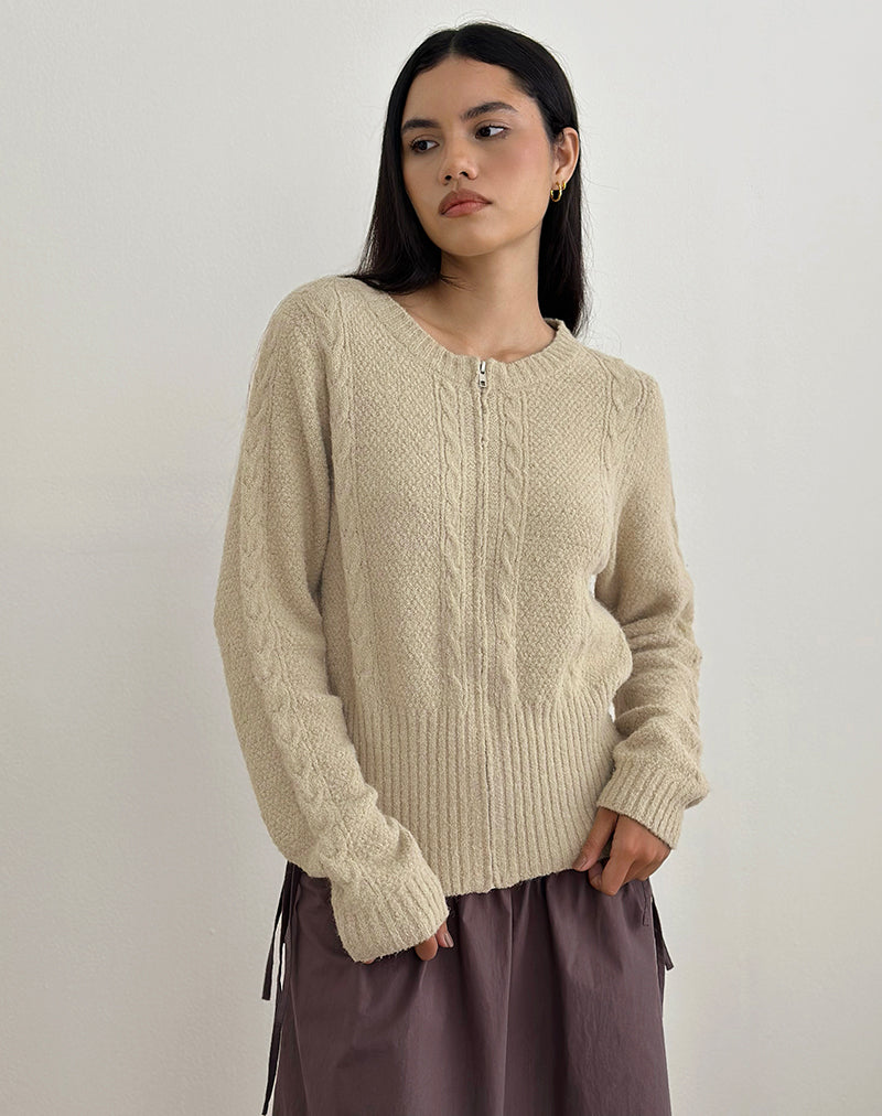 Anitra Cardigan in Cable Knit Beige