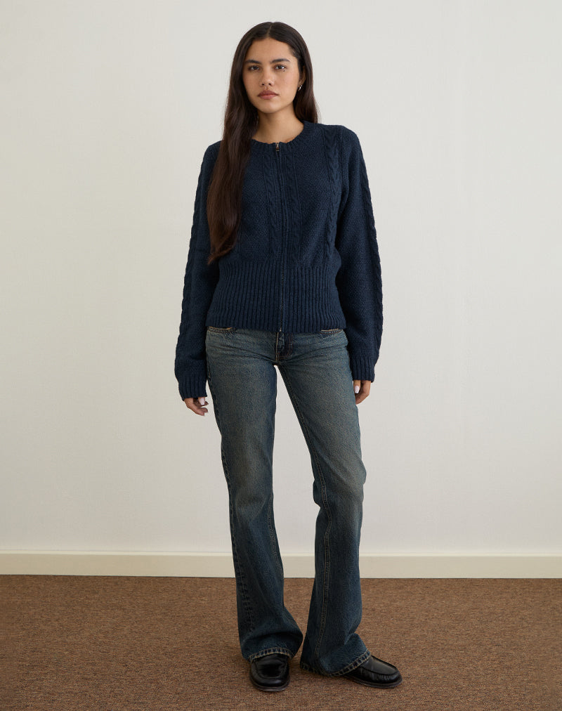 Anitra Cardigan in Cable Knit Navy