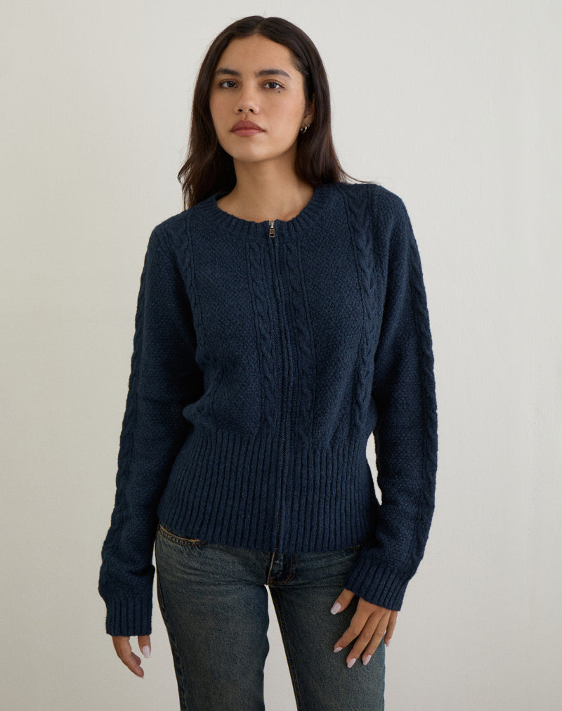 Anitra Cardigan in Cable Knit Navy