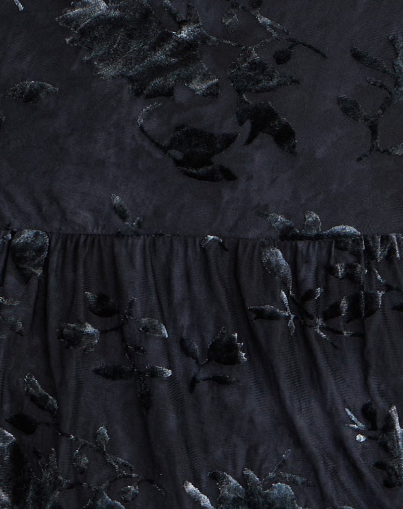 Anyeli Mini Dress in Leaf Velvet Dark Blue