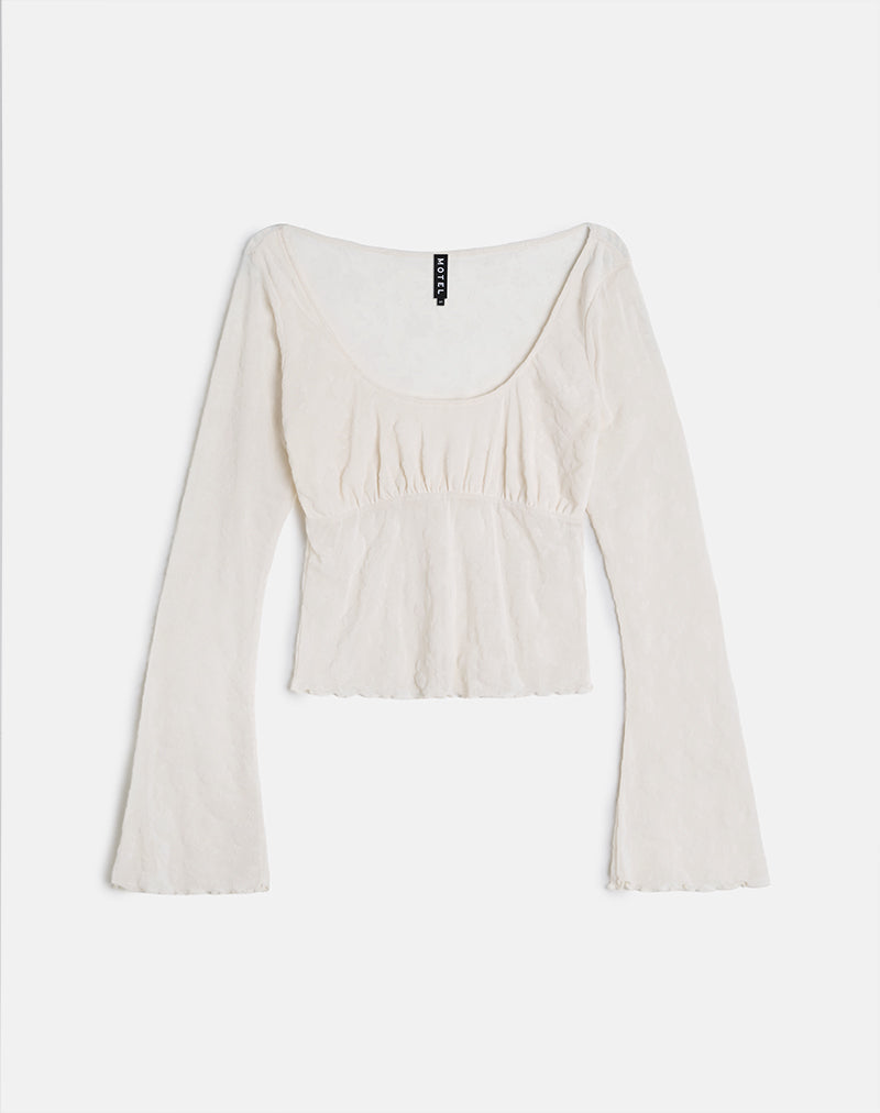 Aqsa Long Sleeve Top in Floral Flock Cream