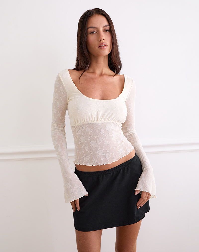 Aqsa Long Sleeve Top in Floral Flock Cream
