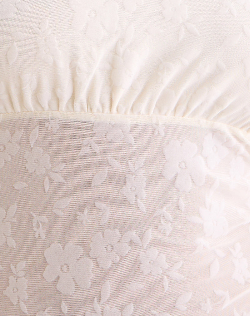 Aqsa Long Sleeve Top in Floral Flock Cream