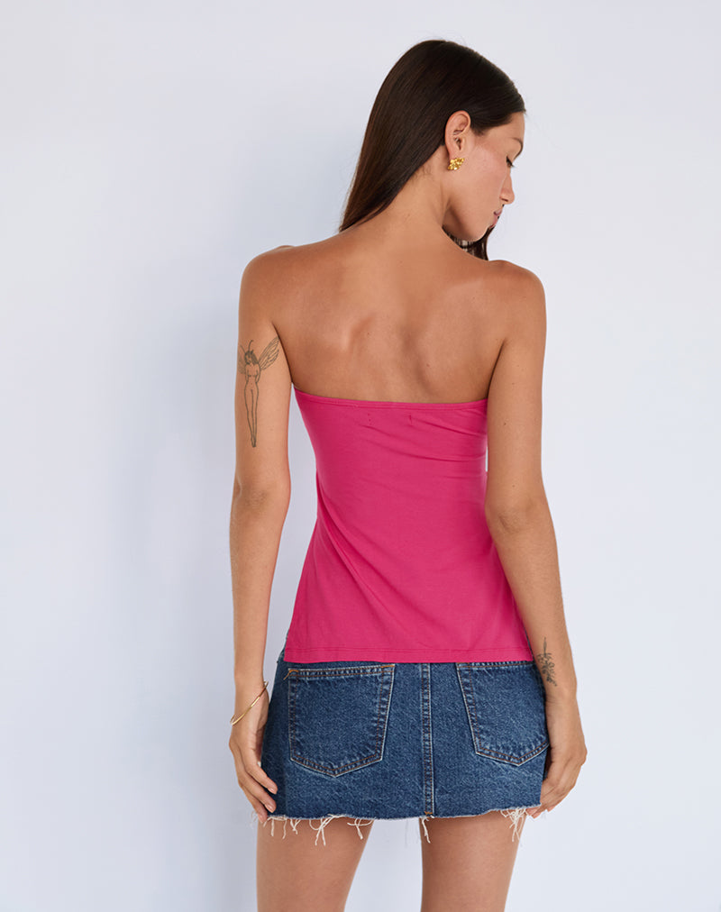 Aravie Ruched Bandeau Top in Fandango Pink