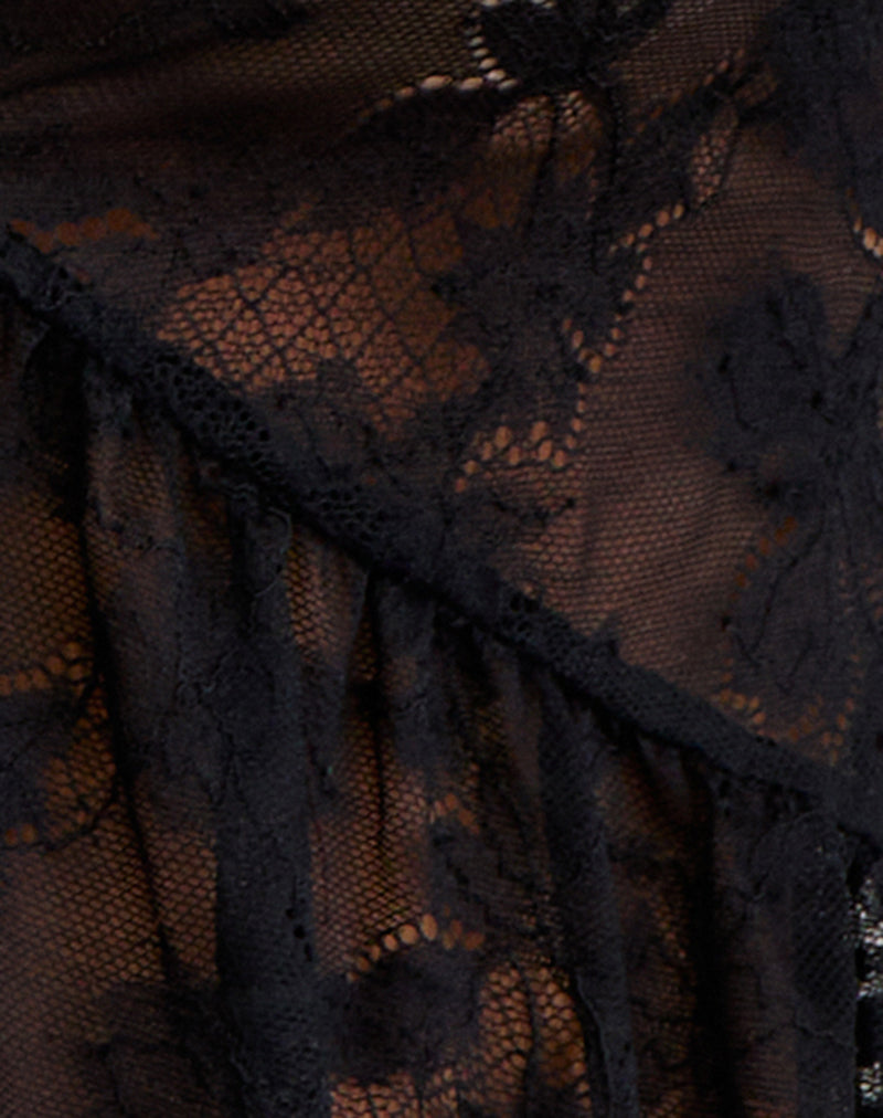 Arin Ruffle Cami Top in Floral Lace Black