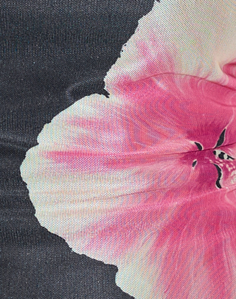 Arira Halterneck Top in Black with Pink Watercolour Flower