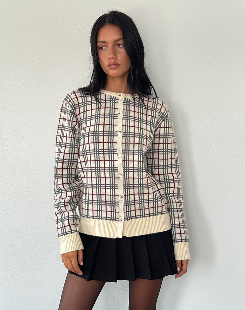 Arlene Cardigan in Checked Knit Cream