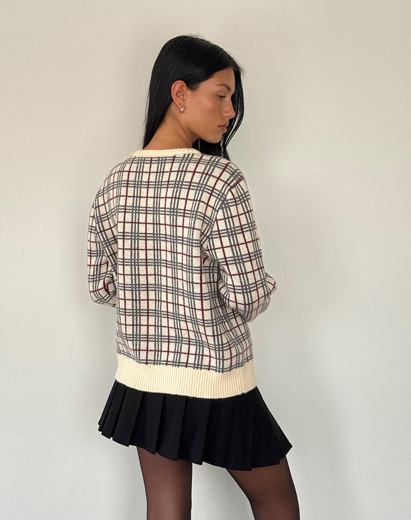 Arlene Cardigan in Checked Knit Cream