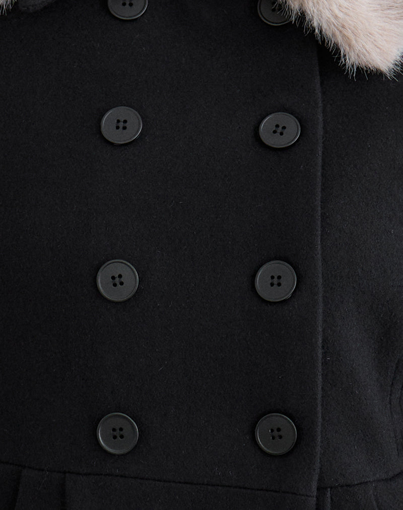 Arsil Double Breasted Coat in Black Wool