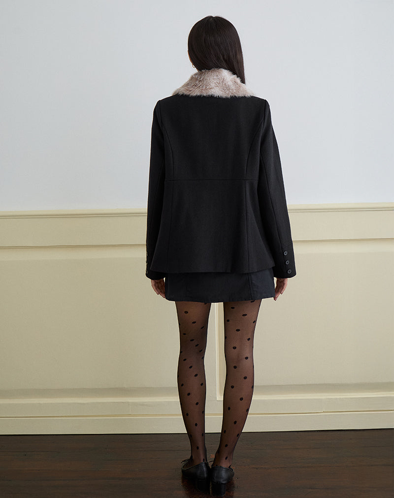 Arsil Double Breasted Coat in Black Wool