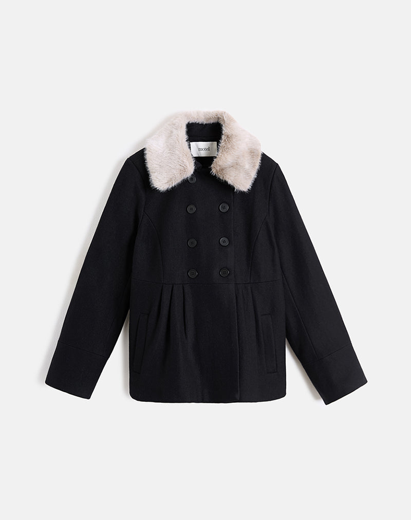 Arsil Double Breasted Coat in Black Wool