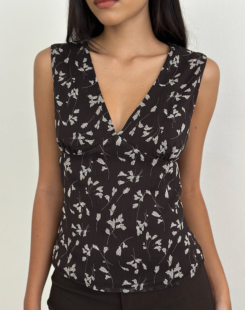 Asali Top in Flower Chiffon Brown