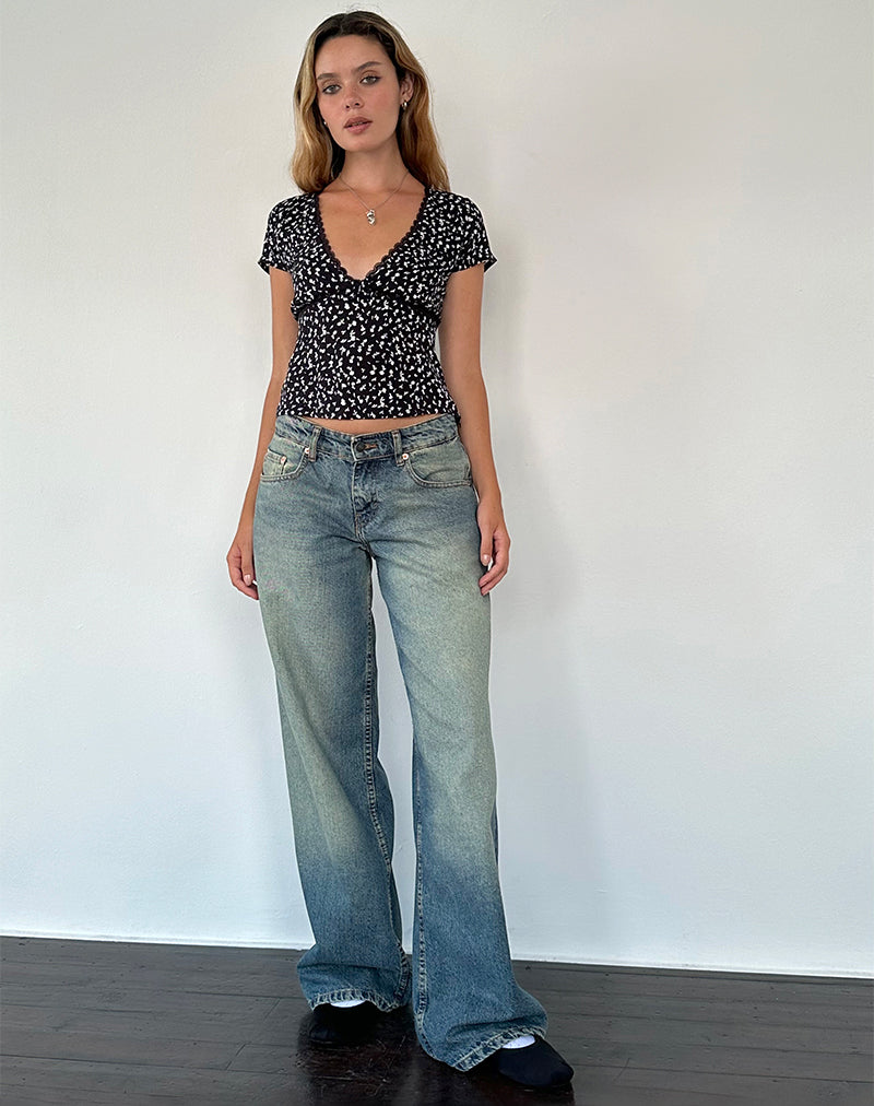 Asani Top in Black Ditsy Romance