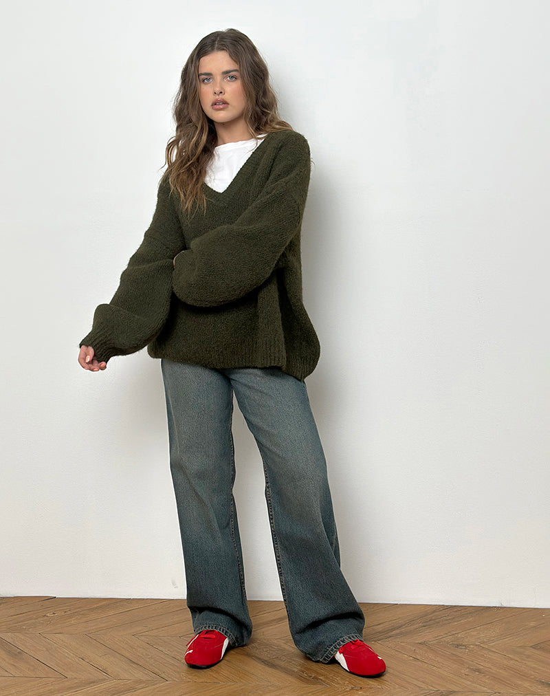 Asato Chunky V Neck Jumper in Brushed Khaki