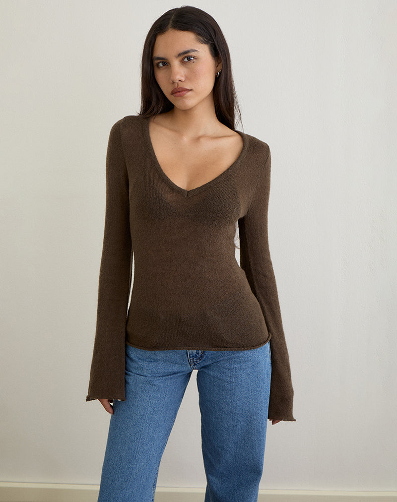 Ashla Top in Sheer Knit Dark Chocolate